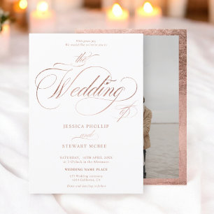 Chic rose gold elegant photo calligraphy wedding invitation