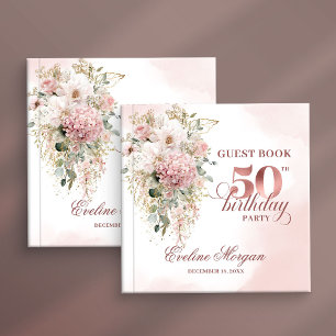 Chic Rose Gold Eucalyptus 50th Birthday Guest Book
