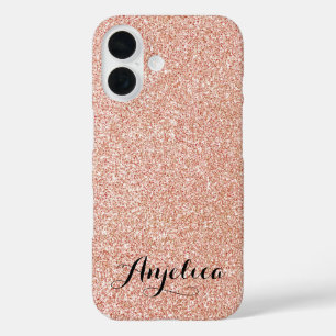 Chic Rose Gold Faux Glitter Script Typography Name iPhone 16 Case