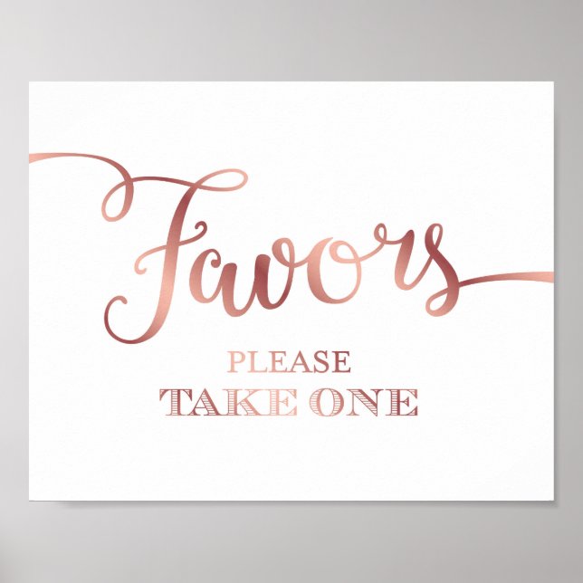 Chic Rose Gold FAVORS PLEASE TAKE ONE Sign Print (Front)