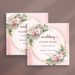 Chic Rose Gold Floral Greenery Wedding Guest Book