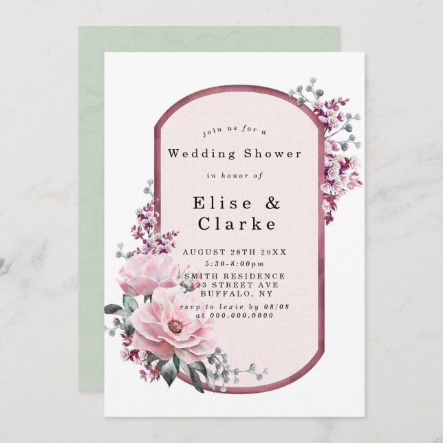 Chic Rose Gold Floral Wedding Shower Invitations (Front/Back)