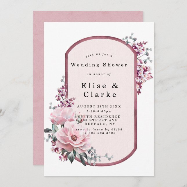 Chic Rose Gold Floral Wedding Shower Invitations (Front/Back)