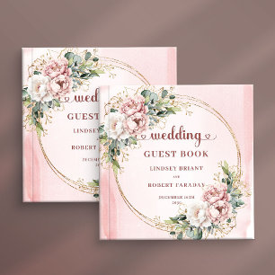 Chic Rose Gold Flowers and Greenery Wedding Guest  Guest Book