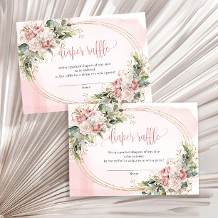 Chic Rose Gold Flowers Greenery Diaper Raffle Enclosure Card
