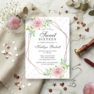 Chic Rose Gold Foil Floral Sweet 16 Birthday Invitation