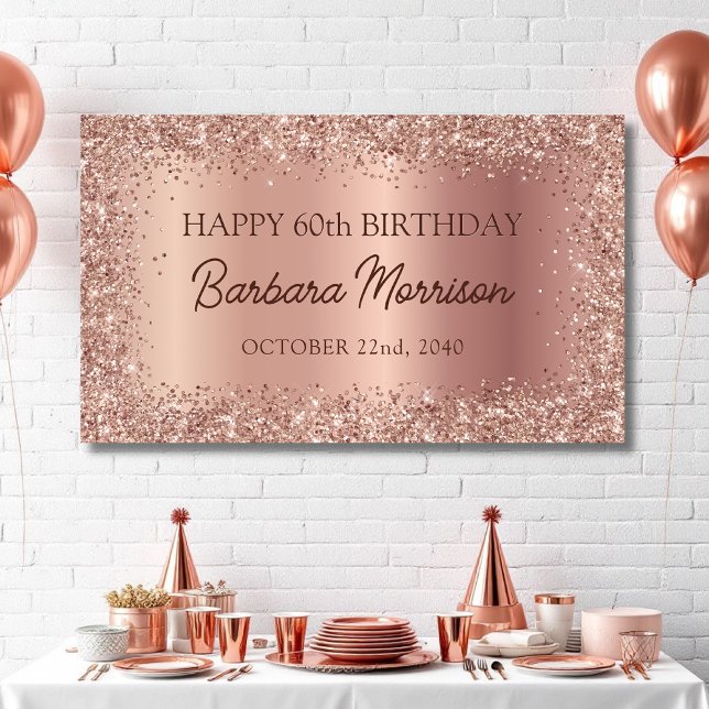 Chic Rose Gold Foil Glitter 60th Birthday Script Banner (Creator Uploaded)