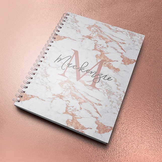 Chic Rose Gold Foil Marble Monogram Notebook (Creator Uploaded)