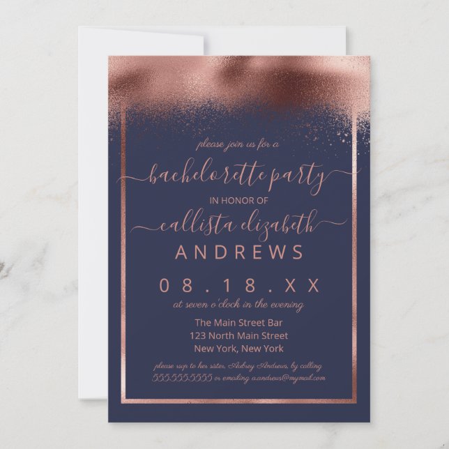 Chic Rose Gold Foil Sprayed Confetti Bachelorette Invitation (Front)
