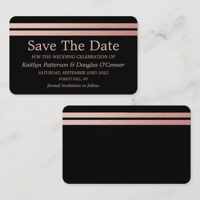 Chic Rose Gold Foil Stripes Save The Date Card (Front/Back)