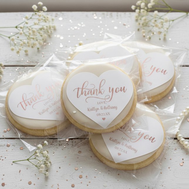 Chic Rose Gold Foil Wedding Thank You Heart Sticker (Creator Uploaded)