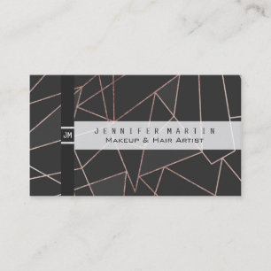 Chic Rose Gold Geometric Outline on Black Charcoal Business Card