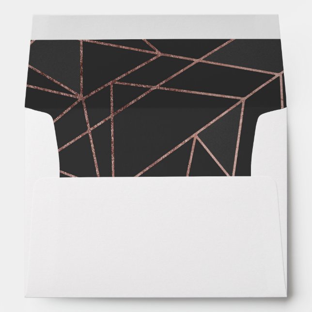 Chic Rose Gold Geometric Outline on Black Charcoal Envelopes (Back (Bottom))