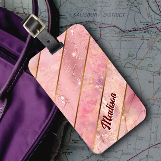 Chic rose gold girly elegant geometric luggage tag (Creator Uploaded)