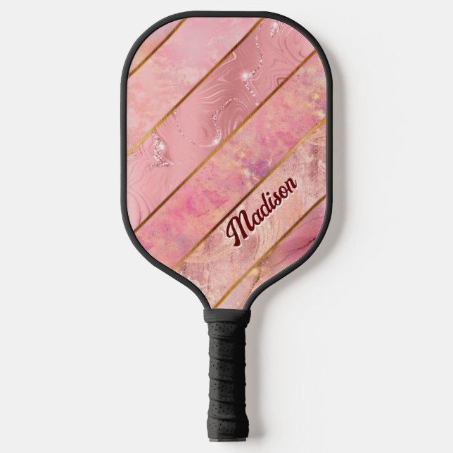 Chic rose gold girly elegant geometric pickleball paddle (Front)