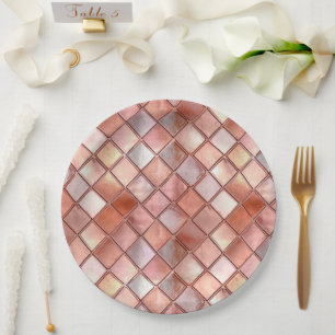 Chic Rose Gold Glam Tiles Paper Plate