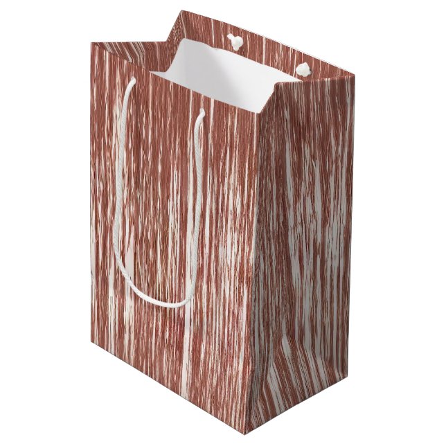 Chic Rose Gold Glam Tinsel Stripes Christmas Medium Gift Bag (Front Angled)