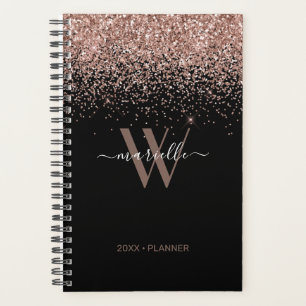 Chic Rose Gold Glitter Black Monogram 2021 Planner