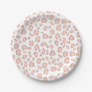 Chic rose gold glitter blush pink leopard pattern paper plate