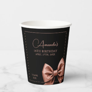 Chic Rose Gold Glitter Bow Sweet 16 Birthday Paper Cups