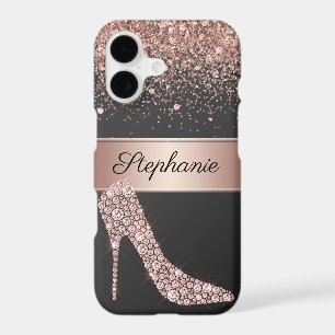 Chic Rose Gold Glitter Diamond High Heel Shoe Name