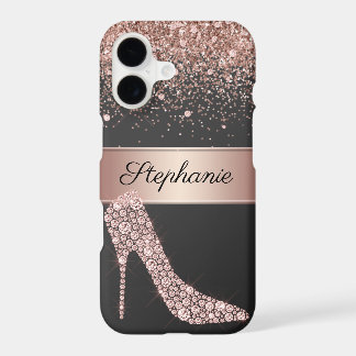 Chic Rose Gold Glitter Diamond High Heel Shoe Name