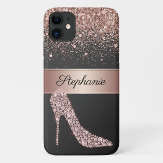 Chic Rose Gold Glitter Diamond High Heel Shoe Name Case-Mate iPhone Case