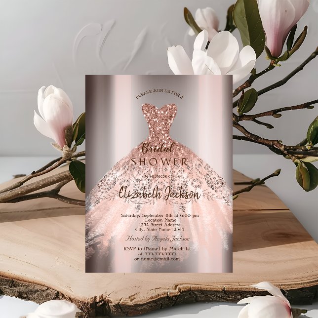 Chic Rose Gold Glitter Dress, Bridal Shower Invitation (Creator Uploaded)