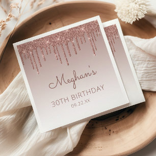 Chic Rose Gold Glitter Drip 30th Birthday Party Napkin