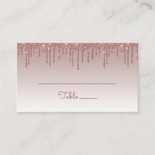 Chic Rose Gold Glitter Drip Party Flat Place Card