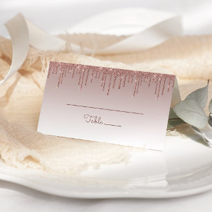 Chic Rose Gold Glitter Drip Party Folded Place Card