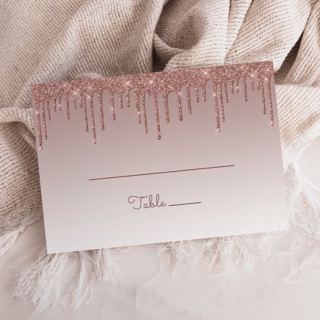 Chic Rose Gold Glitter Drip Party Large Flat Place Card (Creator Uploaded)