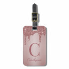 Chic Rose Gold Glitter Drips Monogram