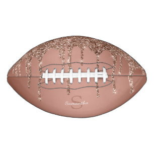 Chic Rose Gold Glitter Drips Sparkle Monogram Name Football