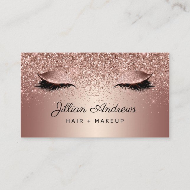 Chic Rose Gold Glitter Eyelash Hair Professional Business Card (Front)