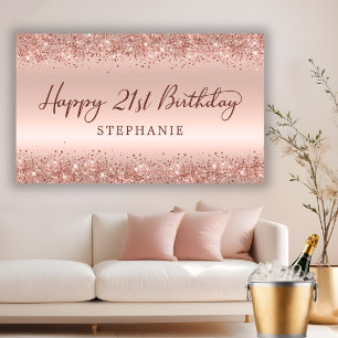 Chic Rose Gold Glitter Happy 21st Birthday Script  Banner