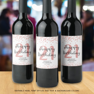 Chic Rose Gold Glitter HAPPY 21st BIRTHDAY Wine Label