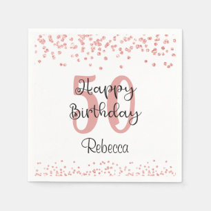 Chic Rose Gold Glitter HAPPY 50th BIRTHDAY Name Napkin