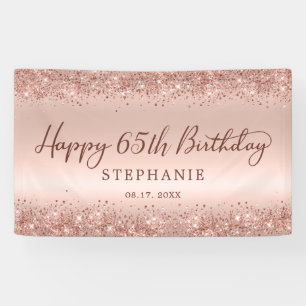 Chic Rose Gold Glitter Happy 65th Birthday Script Banner