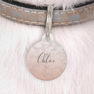 Chic Rose Gold Glitter Marble Ombre Pet Tag