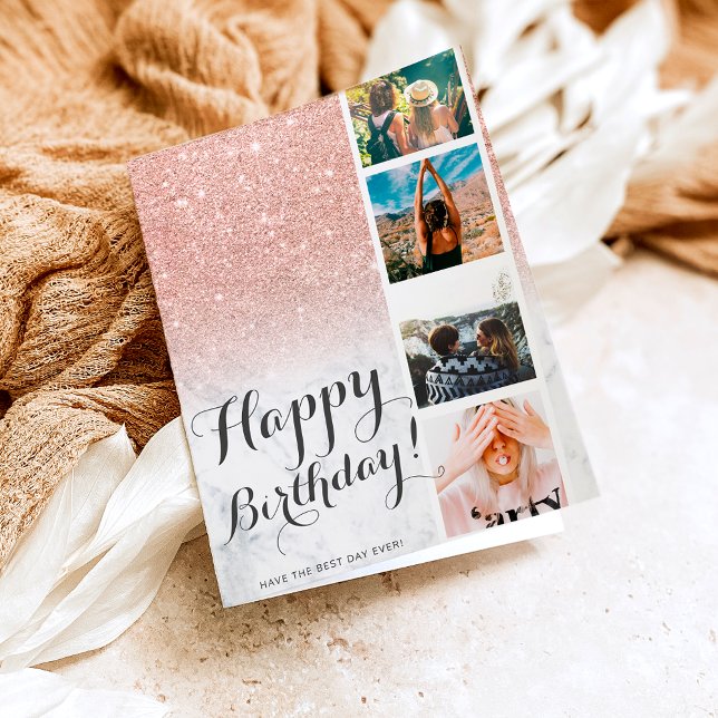 Chic rose gold glitter marble photo booth birthday card (Creator Uploaded)