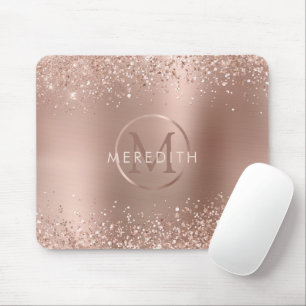 Chic Rose Gold Glitter Metallic Monogram Mouse Pad