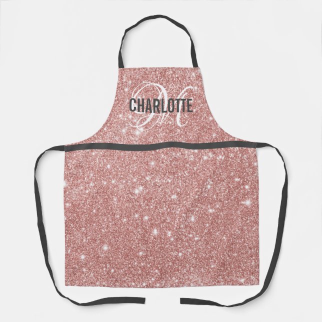 Chic rose gold glitter monogram name apron (Front)