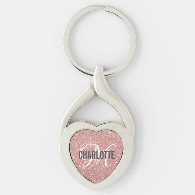 Chic rose gold glitter monogram name   key ring (Front)