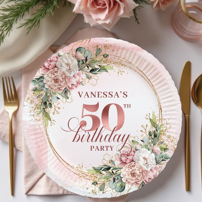 Chic Rose Gold Glitter Number 50th Birthday Floral Paper Plate (Chic Rose Gold Glitter Number 50th Birthday Floral Party Plates

)