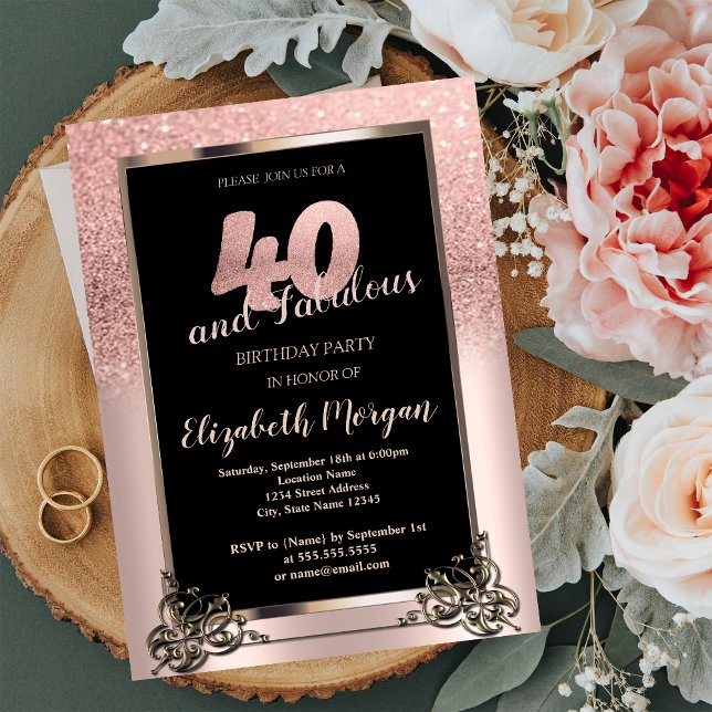 Chic Rose Gold Glitter Ombre 40th Birthday Party Invitation (Creator Uploaded)