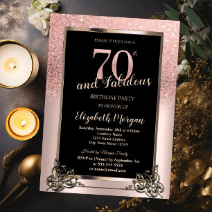 Chic Rose Gold Glitter Ombre 70th Birthday Party Invitation