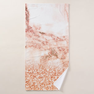 Chic rose gold glitter ombre pink glitter marble bath towel set