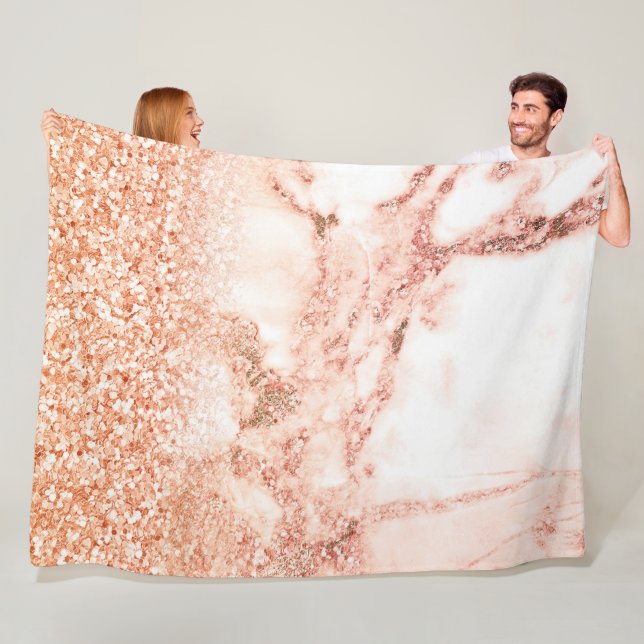Chic rose gold glitter ombre pink glitter marble fleece blanket (In Situ)