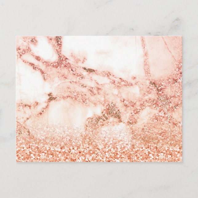 Chic rose gold glitter ombre pink glitter marble postcard (Front)